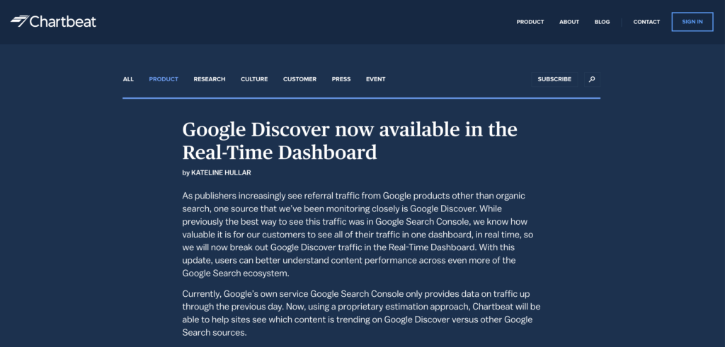 chartbeat zavádí měření zdroje google discover